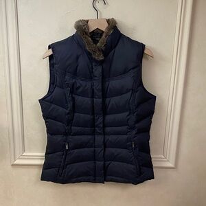 Vintage Eddie Bauer Goose Down Puffer Vest Faux Fur Collar Full Zip Women's M